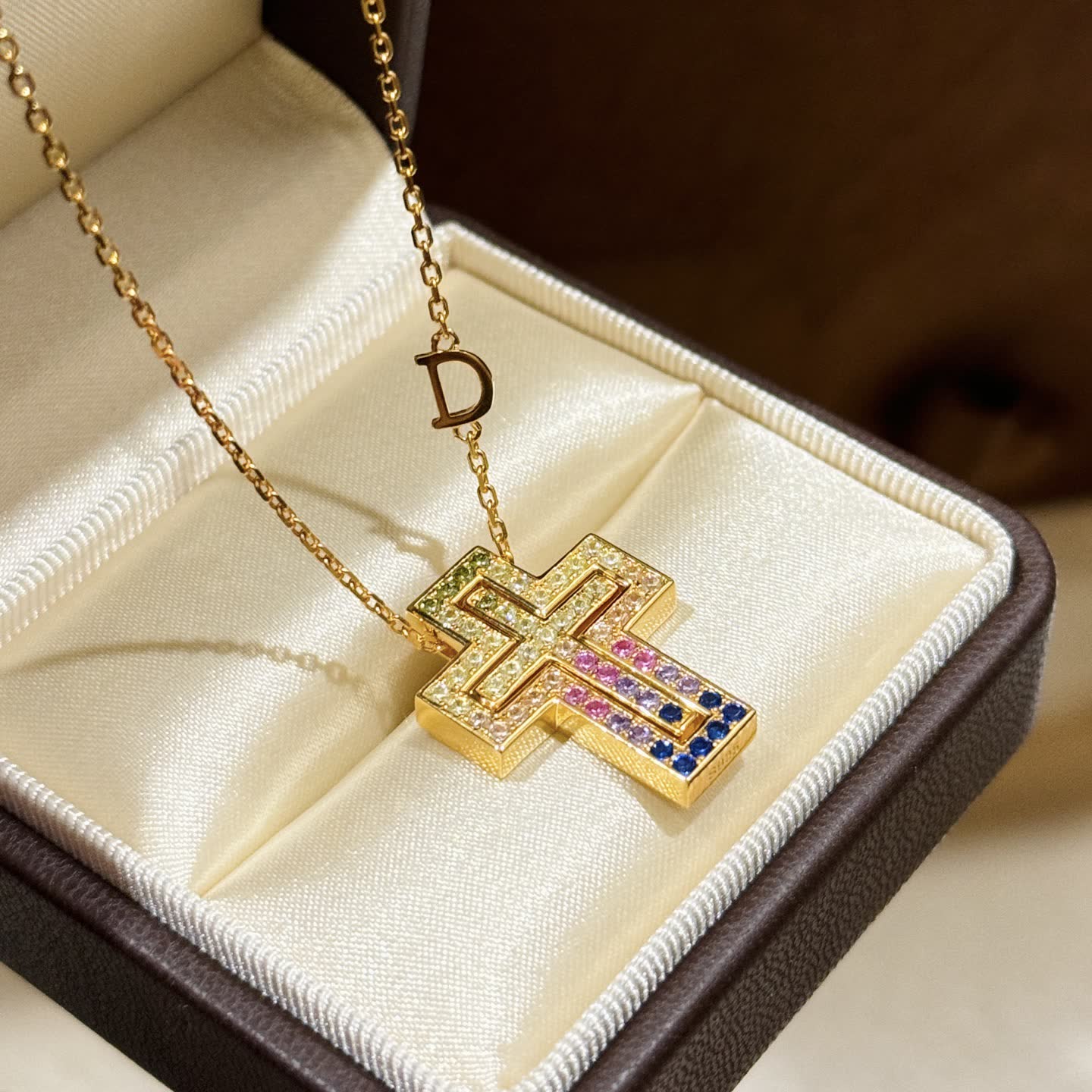 Chrome Hearts Gold Cross Pendant with Multi-Color Stones